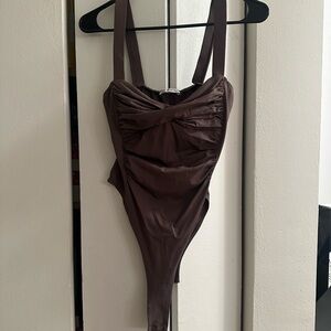 Zara Ruched Bodysuit in plum